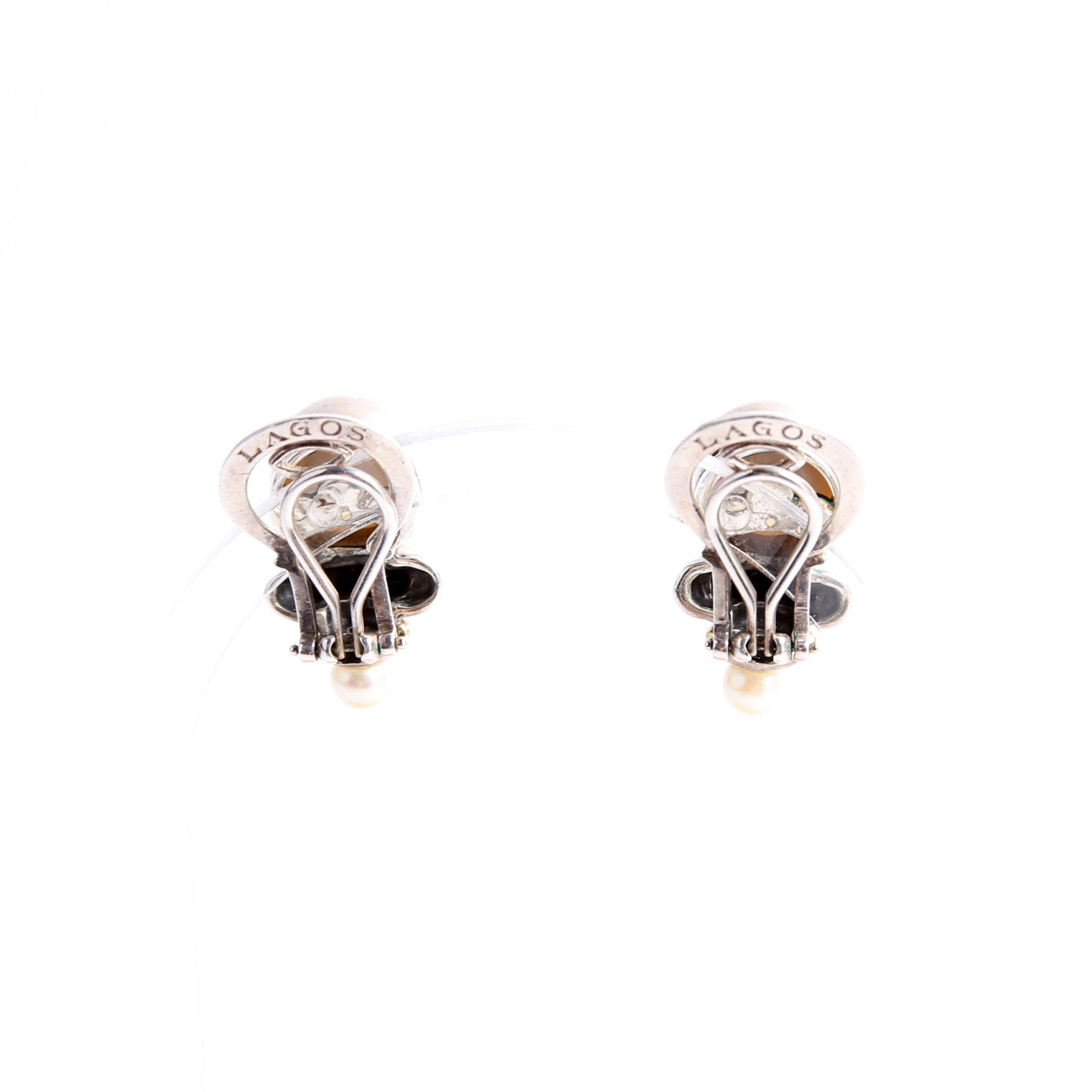 Faux Pearl Two-Tone Clip On Earrings Silver