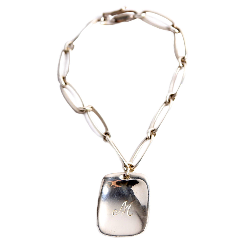 Oval Link 'M' Initial Charm Bracelet 925