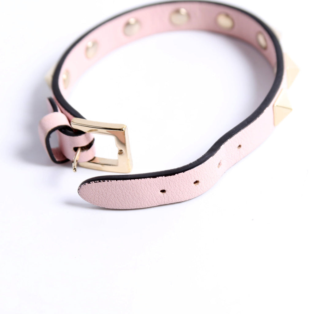 The Rockstud Leather Bracelet Pink