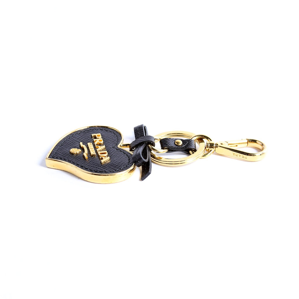 Saffiano Heart Keychain Charm Black/Gold