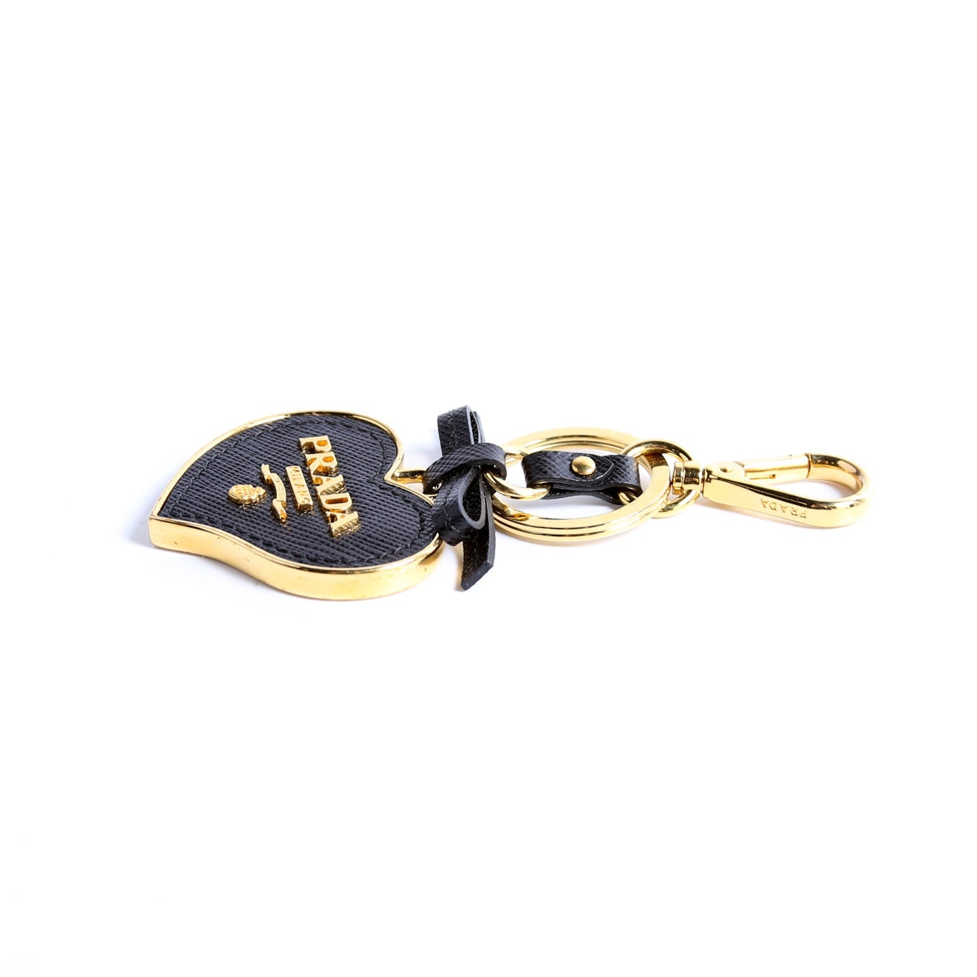 Saffiano Heart Keychain Charm Black/Gold
