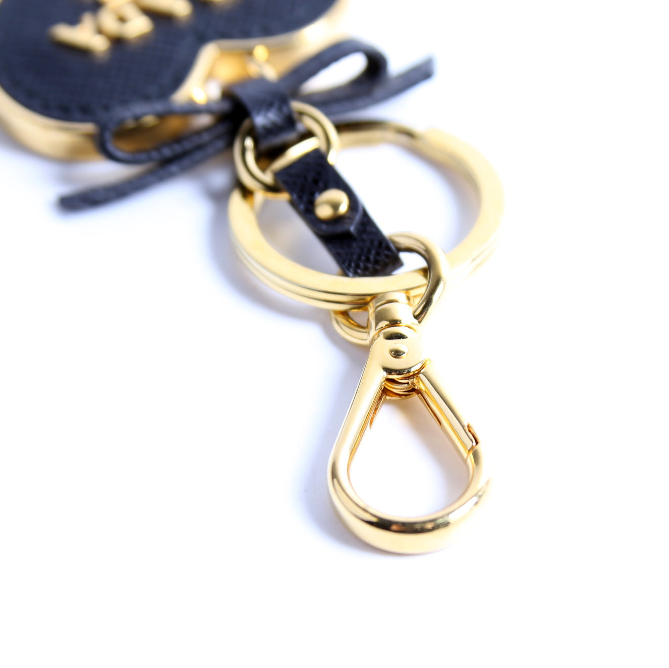 Saffiano Heart Keychain Charm Black/Gold