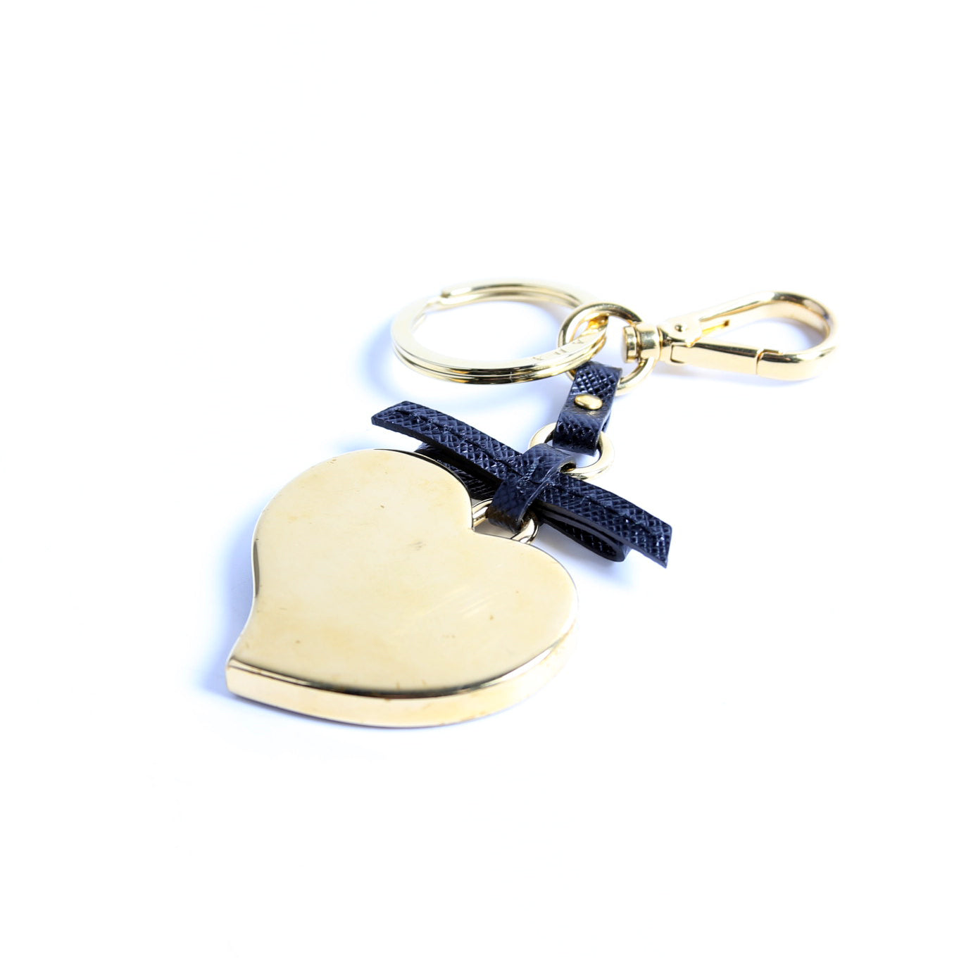 Saffiano Heart Keychain Charm Black/Gold