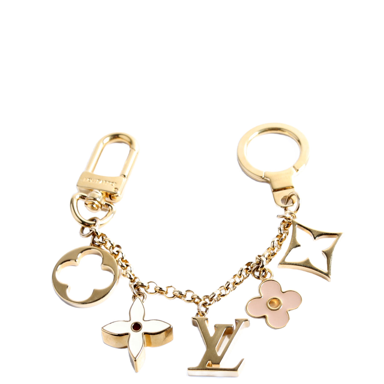 Fleur De Monogram Bag Charm Chain Gold/Beige