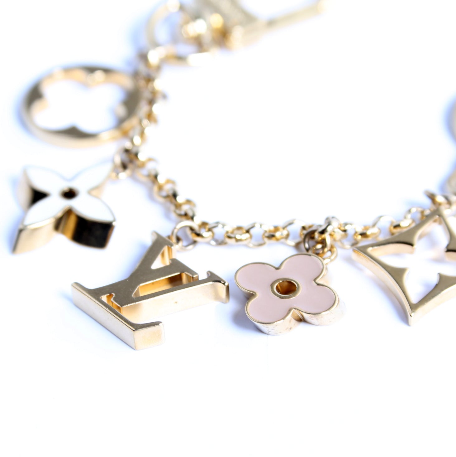 Fleur De Monogram Bag Charm Chain Gold/Beige