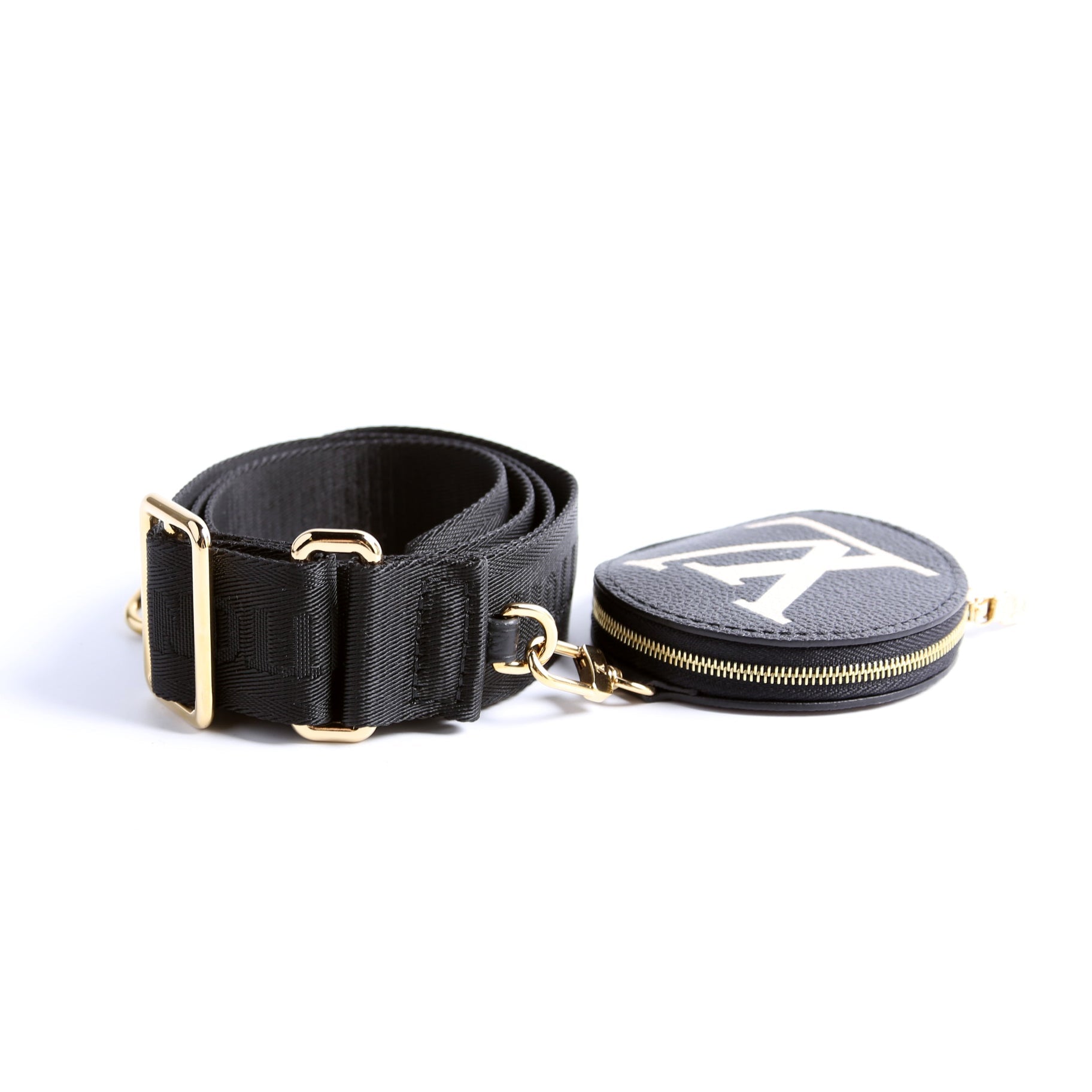 Bandouliere Jaquard With Bicolor Empreinte Round Coin Purse Black