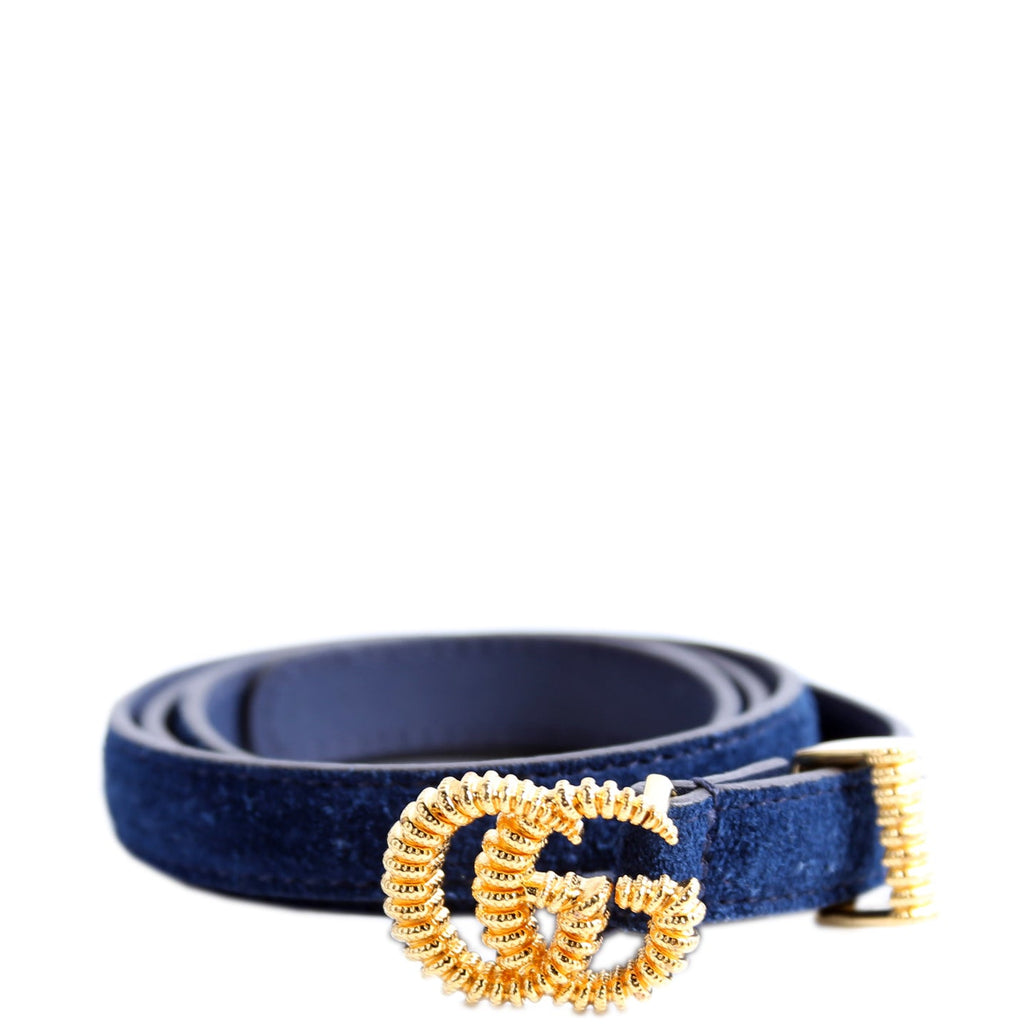 602071 GG Torchon Thin Suede Belt Size 70/28 Blue