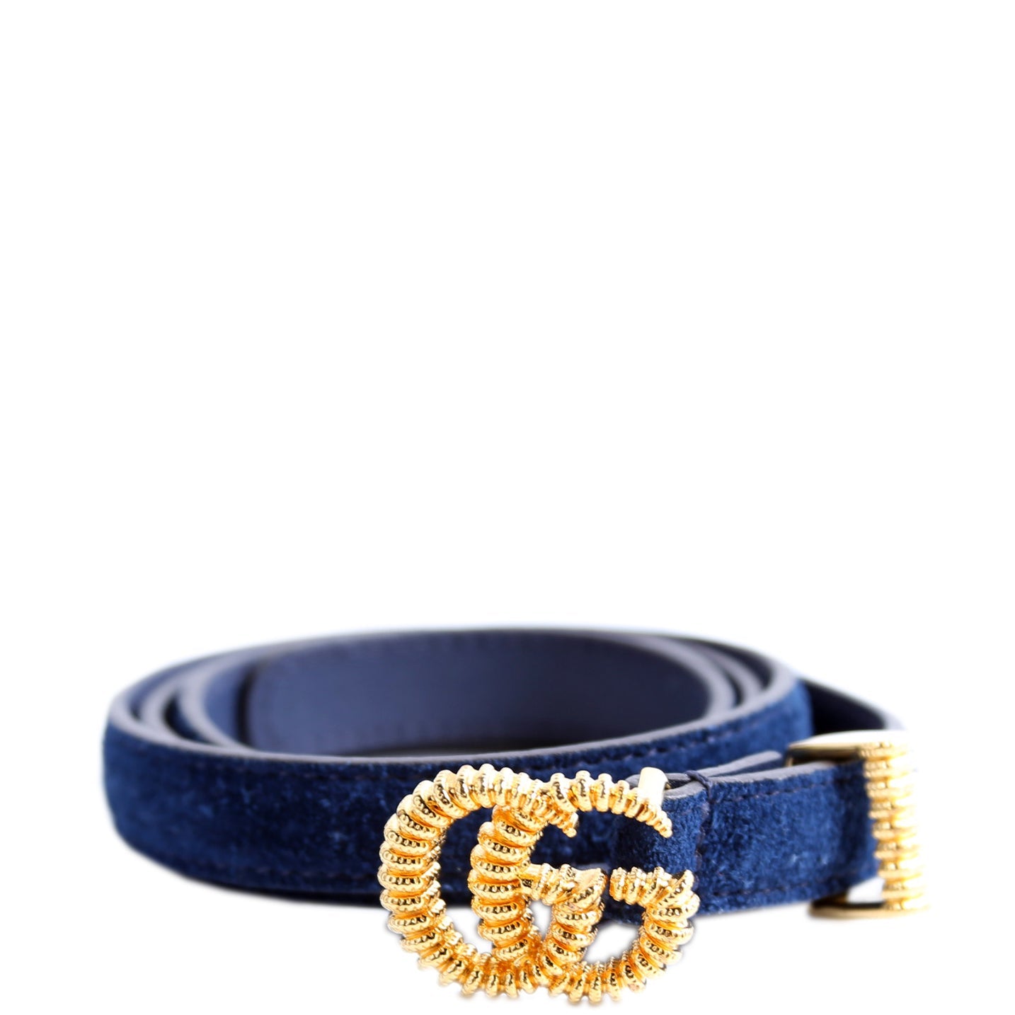 602071 GG Torchon Thin Suede Belt Size 70/28 Blue