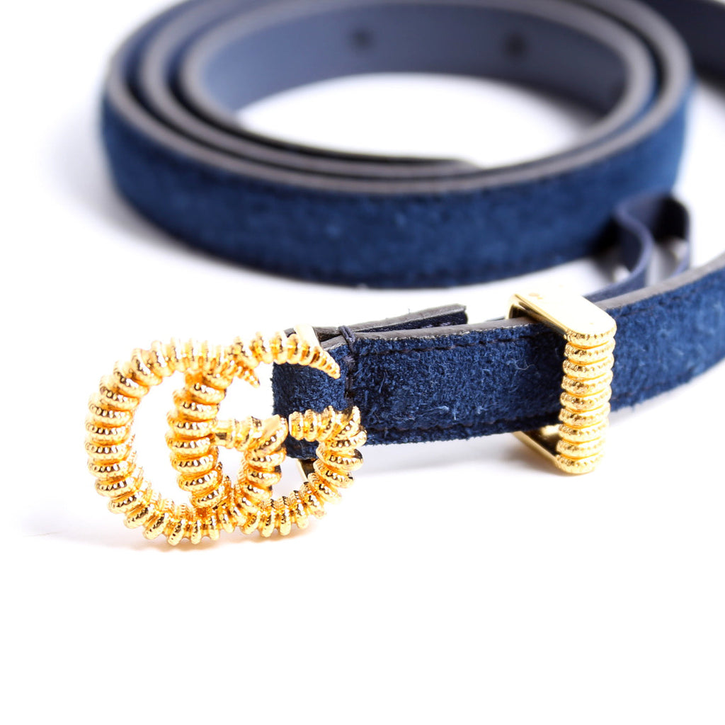 602071 GG Torchon Thin Suede Belt Size 70/28 Blue