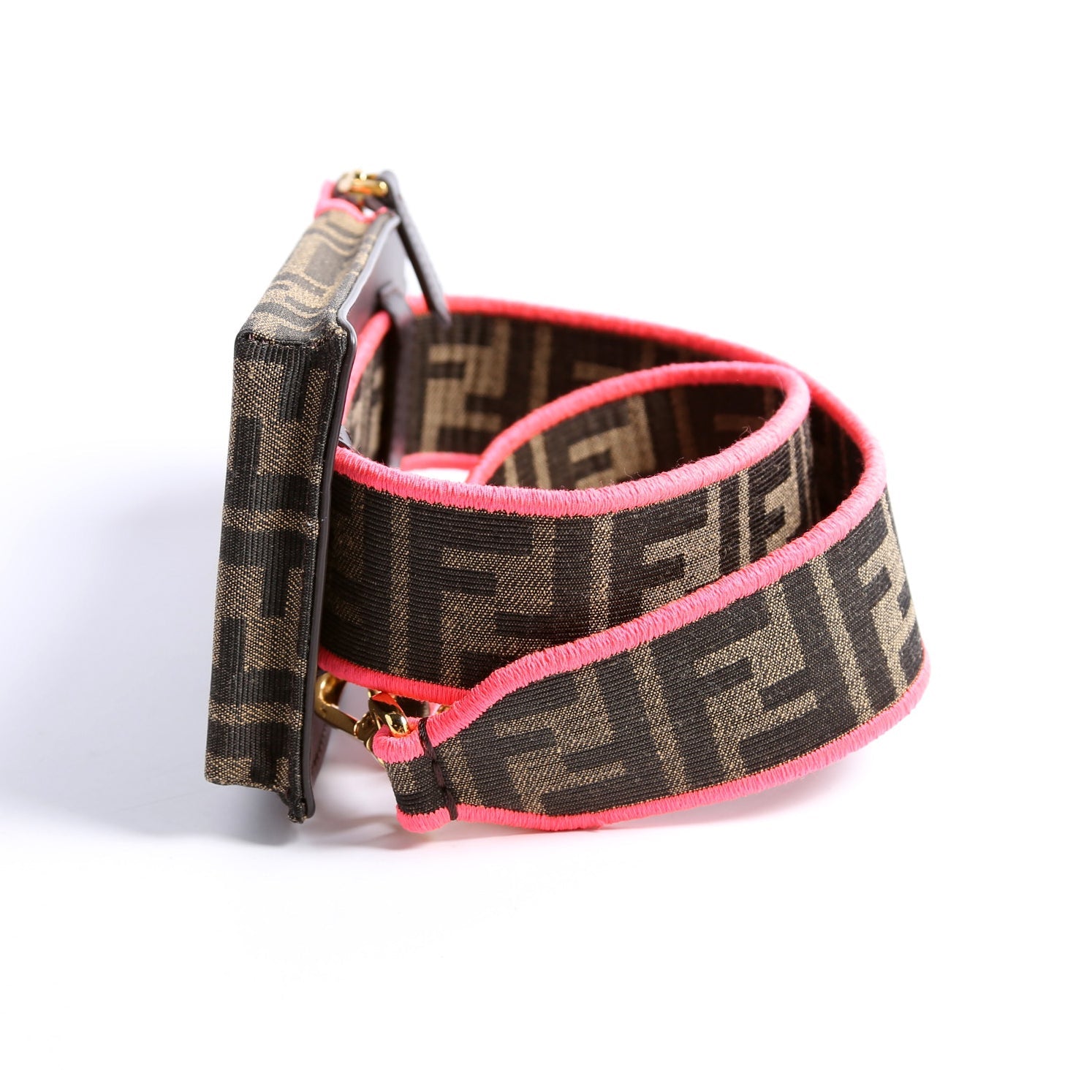 8AV132 Strap You With Phone Pouch Zucca Fabric Brown/Pink