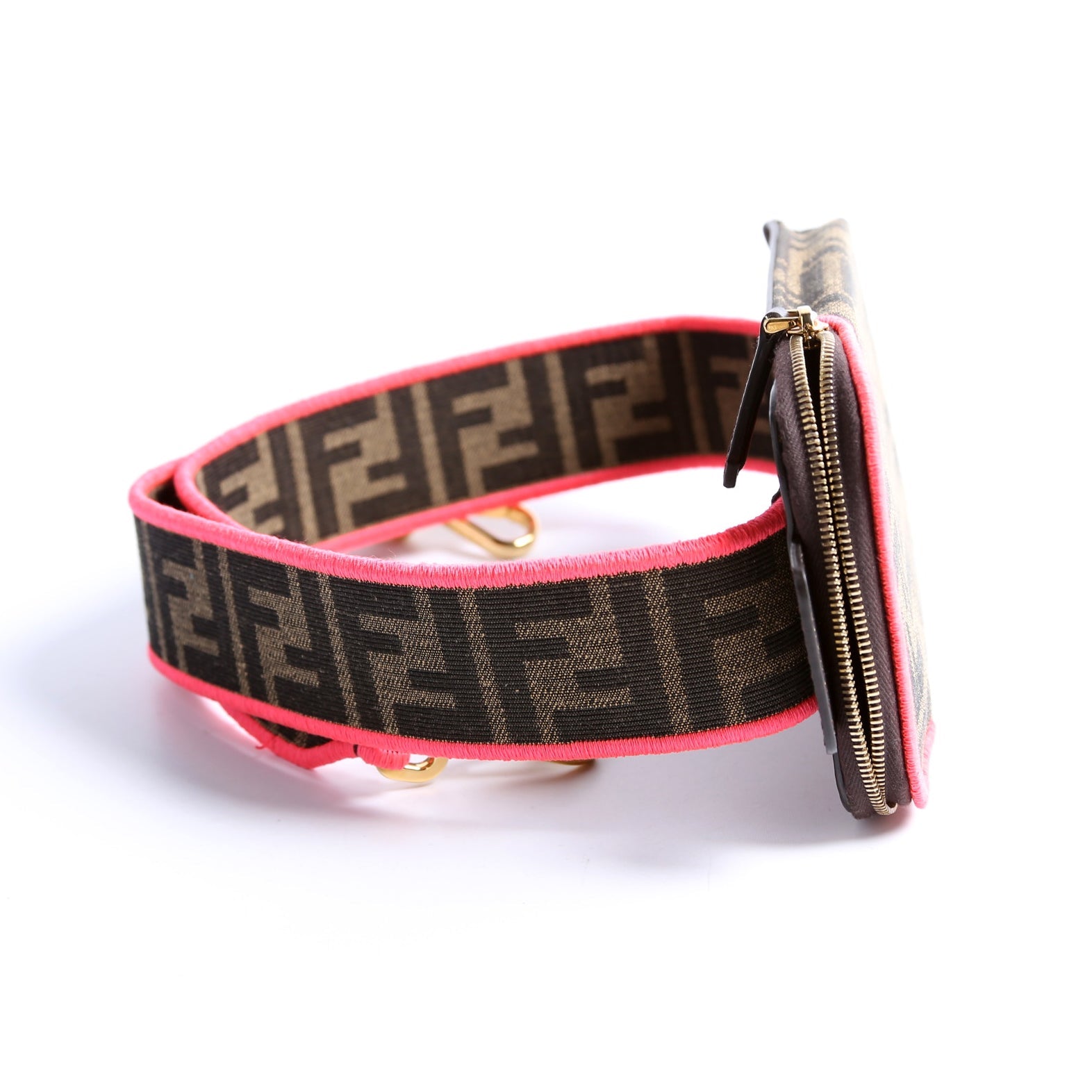 8AV132 Strap You With Phone Pouch Zucca Fabric Brown/Pink