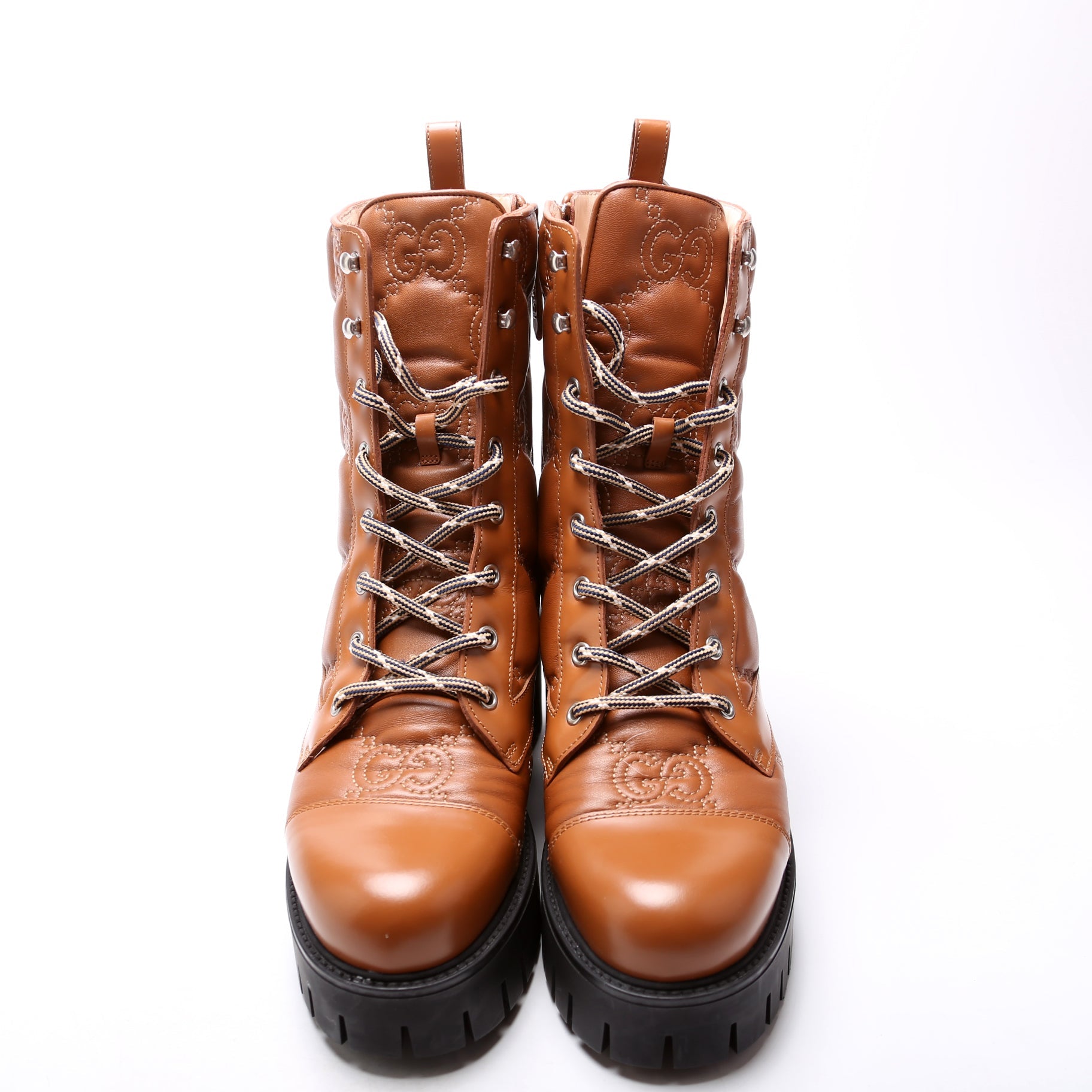 Gucci GG Matelasse Lace Up Boots Size 40.5 Brown