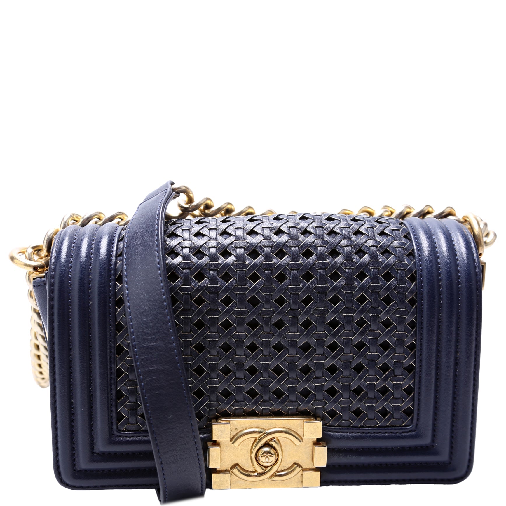Boy Reverso Flap Small Braided Sheepskin 19M Navy