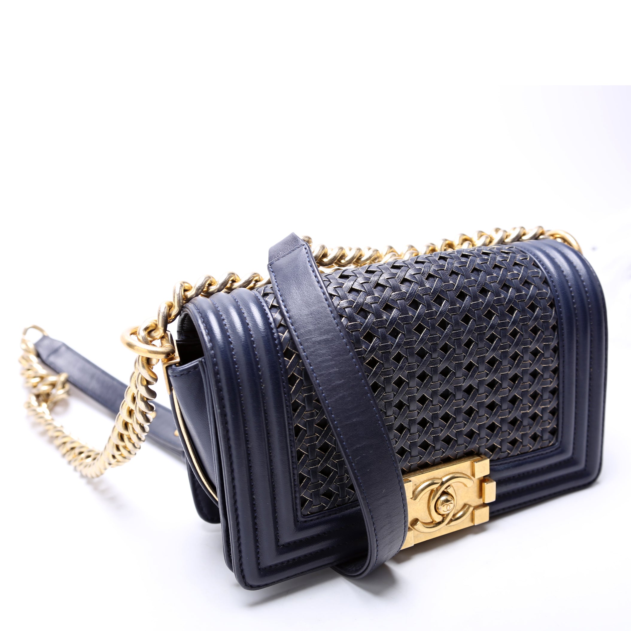 Boy Reverso Flap Small Braided Sheepskin 19M Navy