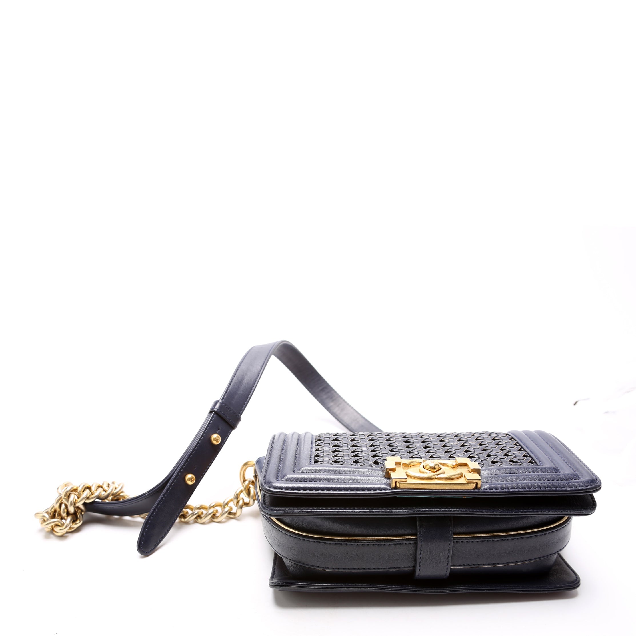 Boy Reverso Flap Small Braided Sheepskin 19M Navy
