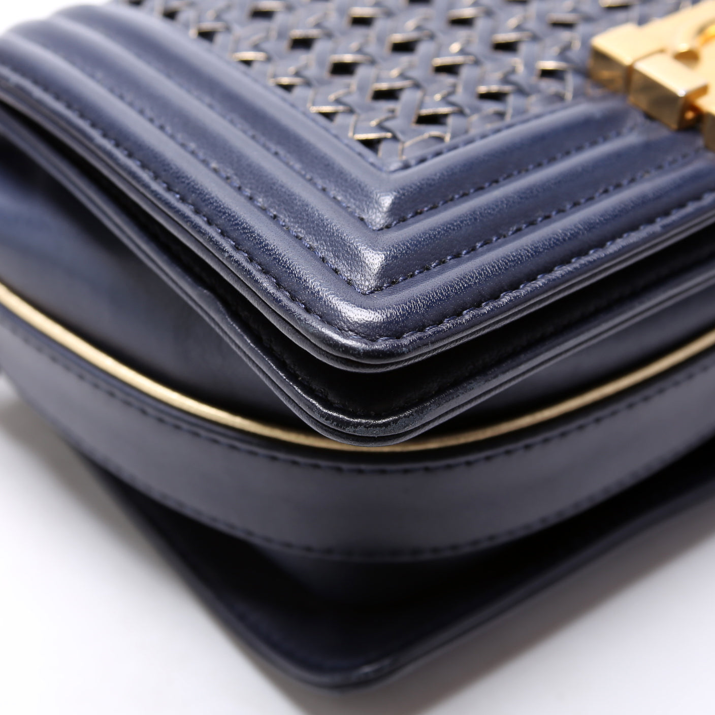 Boy Reverso Flap Small Braided Sheepskin 19M Navy