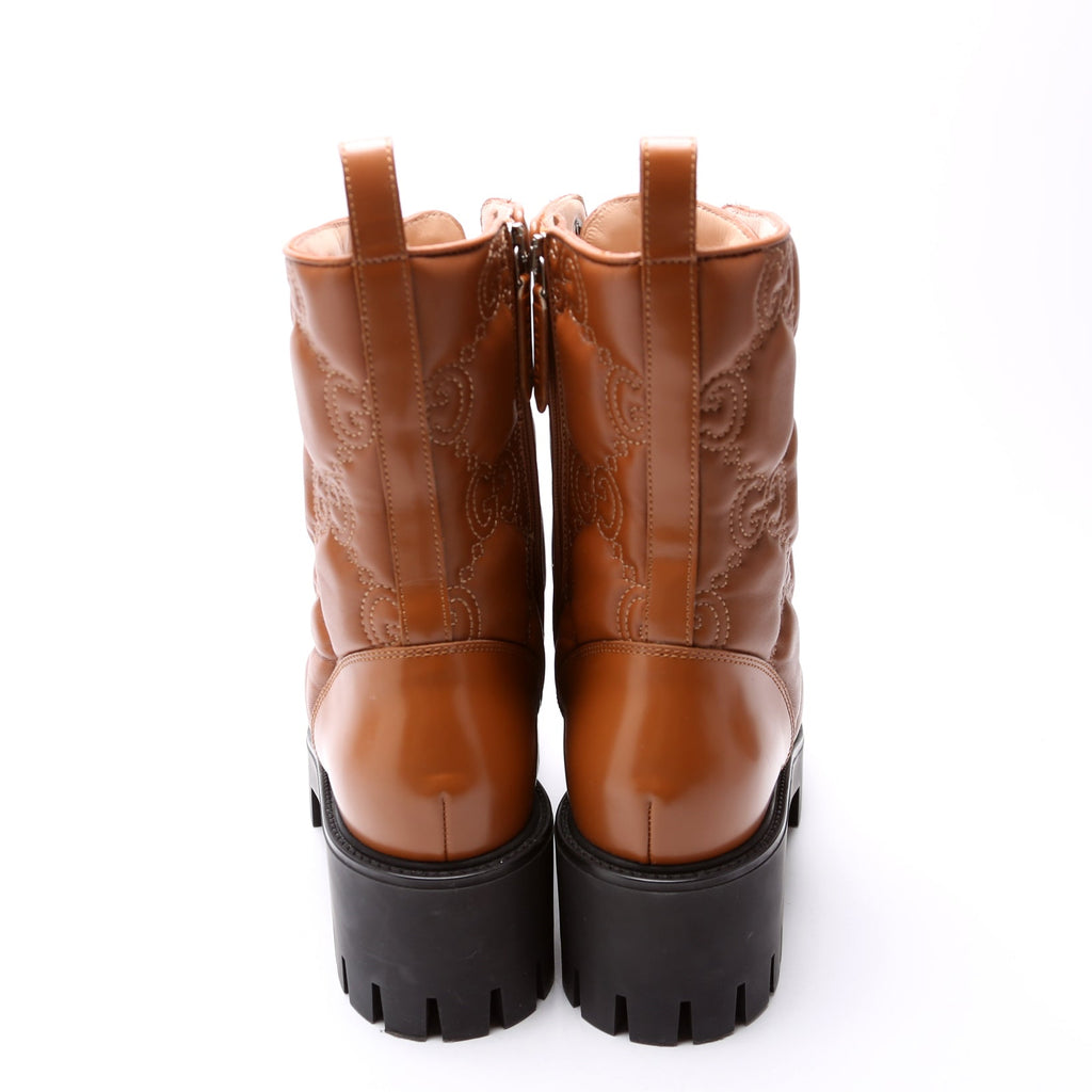 Gucci GG Matelasse Lace Up Boots Size 40.5 Brown