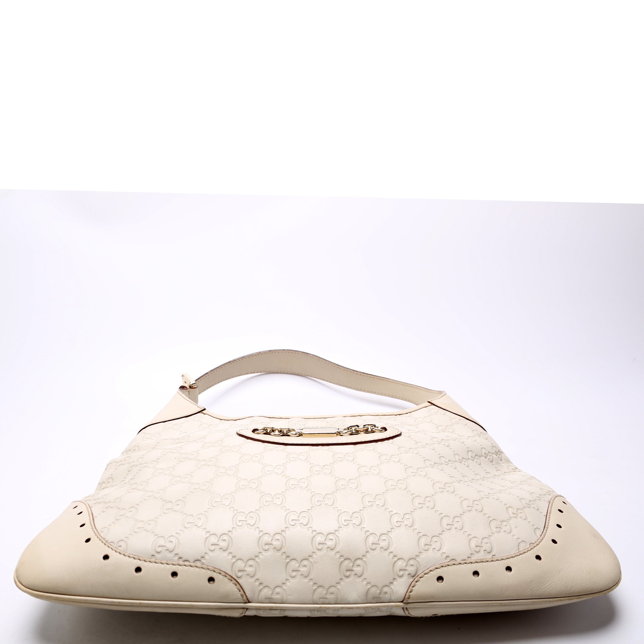 145778 Guccissima Leather Punch Hobo Cream