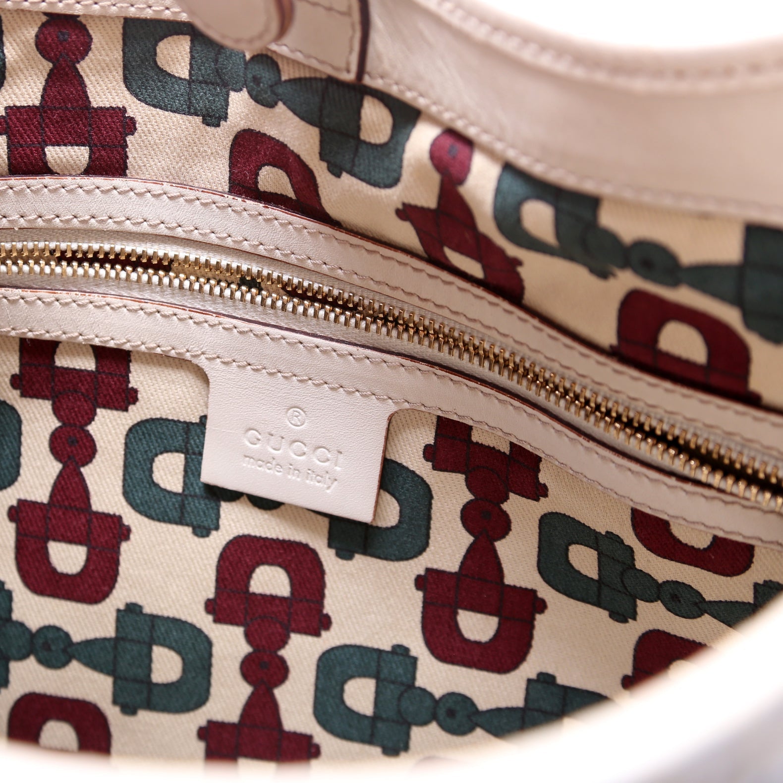 145778 Guccissima Leather Punch Hobo Cream