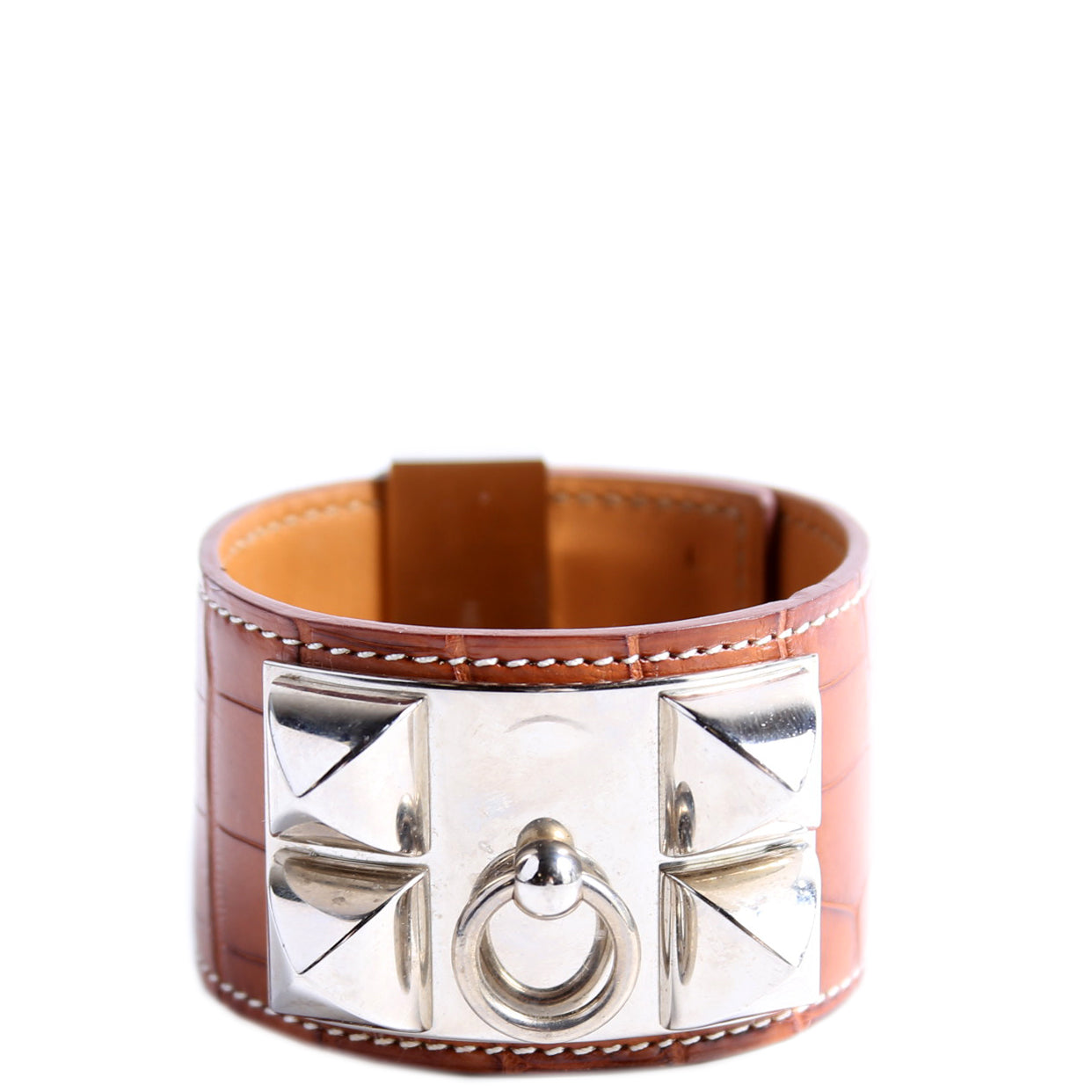 Collier De Chien Alligator Leather Bracelet Brown/Silver