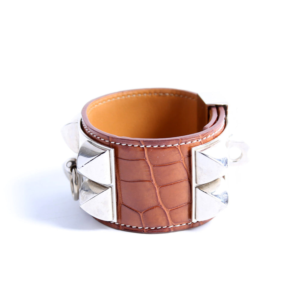 Collier De Chien Alligator Leather Bracelet Brown/Silver