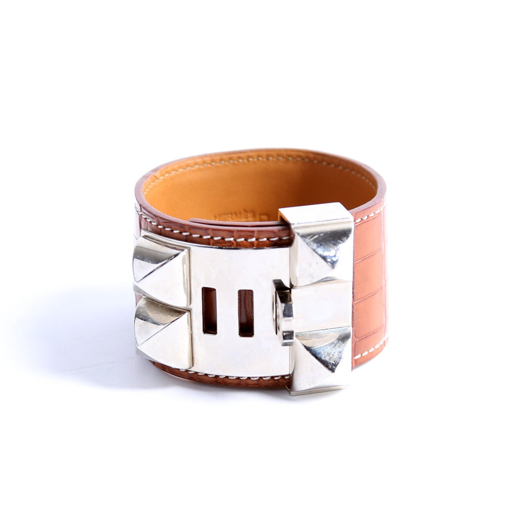 Collier De Chien Alligator Leather Bracelet Brown/Silver