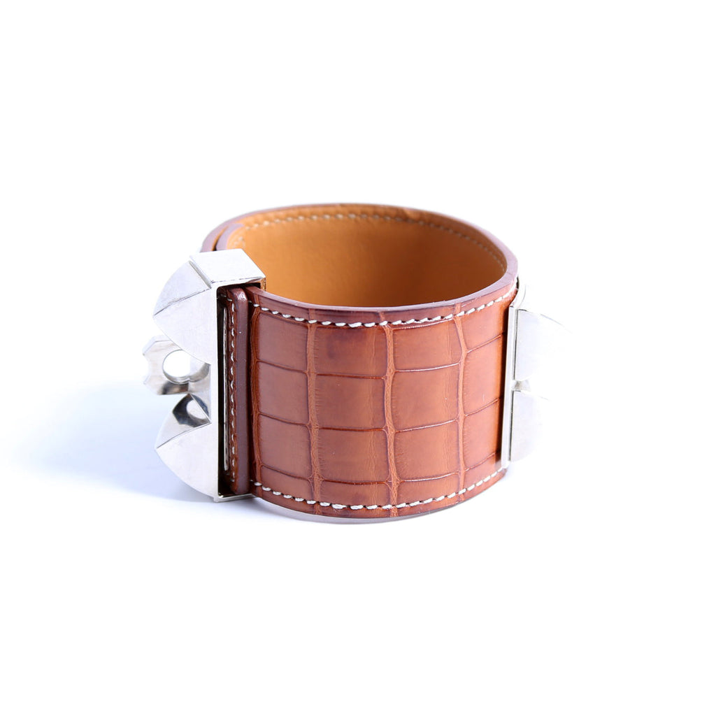 Collier De Chien Alligator Leather Bracelet Brown/Silver