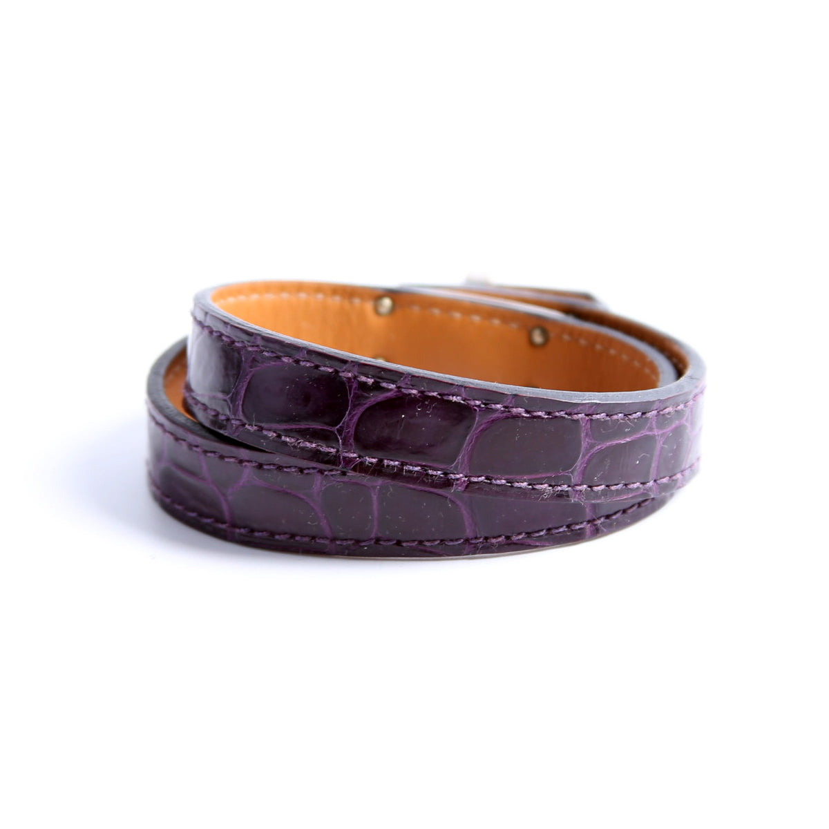 Kelly Double Tour Alligator Leather Bracelet Purple/Silver