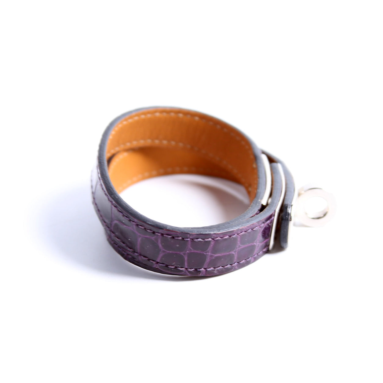 Kelly Double Tour Alligator Leather Bracelet Purple/Silver