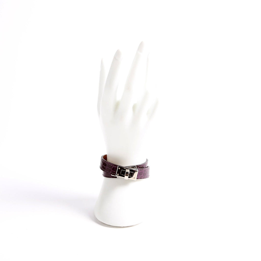 Kelly Double Tour Alligator Leather Bracelet Purple/Silver