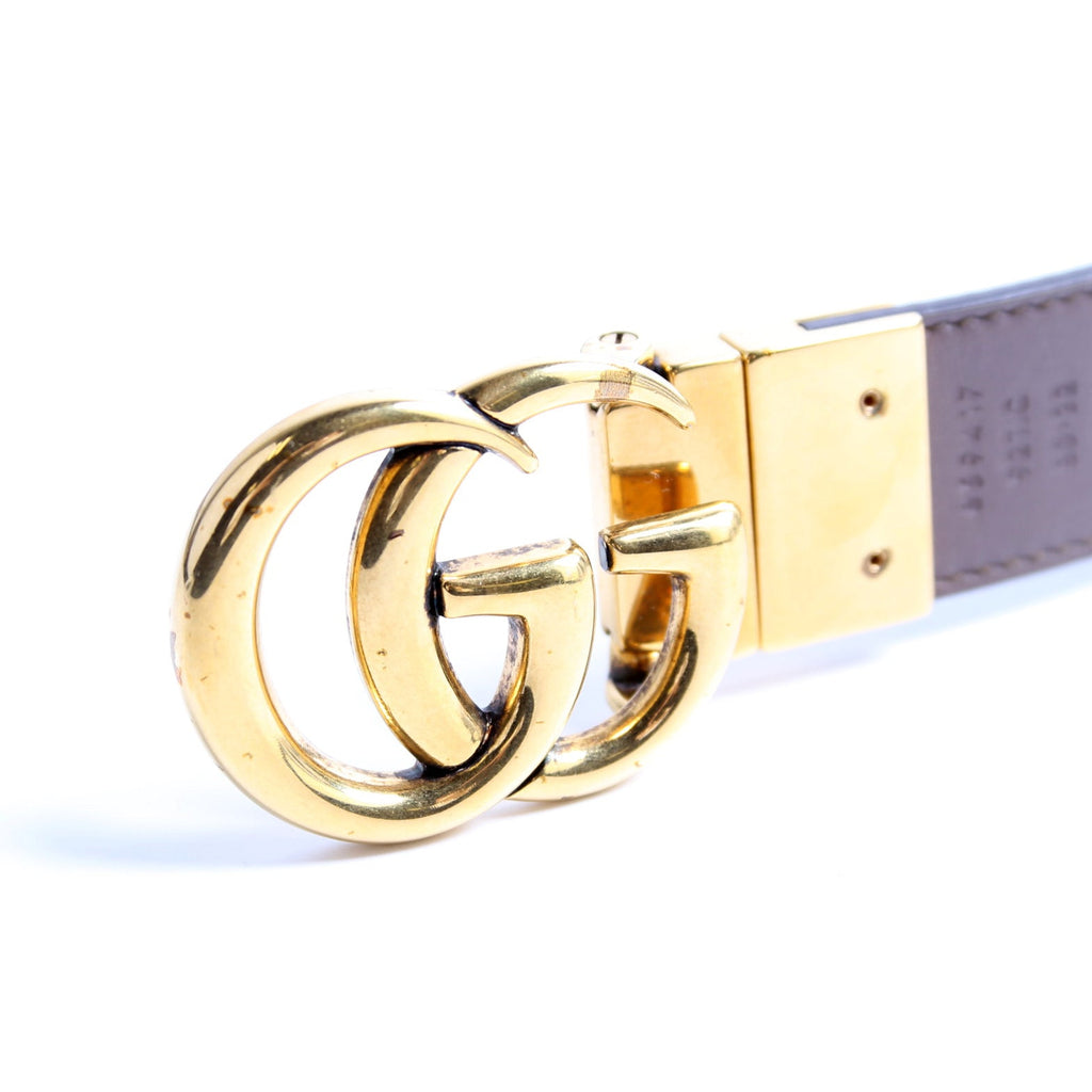 659417 GG Marmont Reversible Leather Belt Size 80/32 Beige/Brown