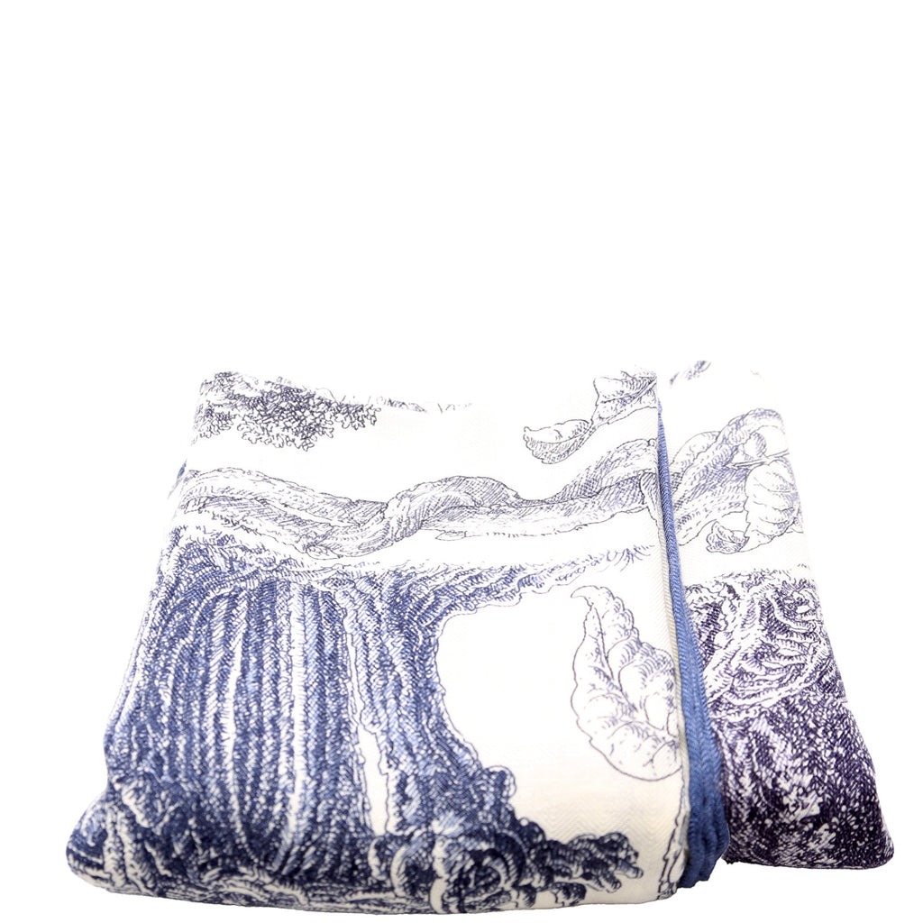 Les Cabanes 140CM Silk Scarf Blue