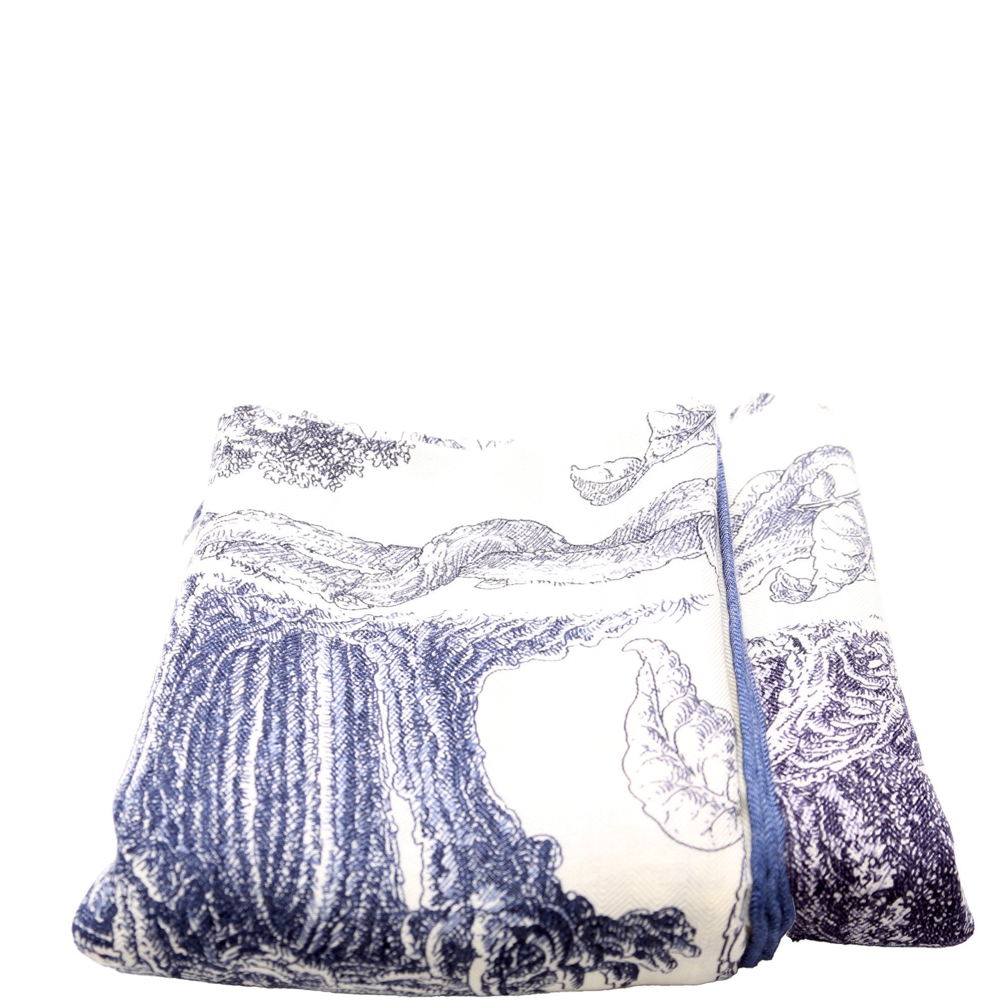 Les Cabanes 140CM Silk Scarf Blue