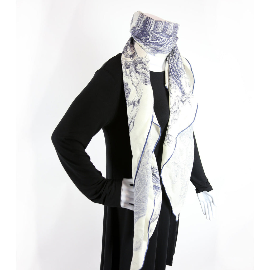 Les Cabanes 140CM Silk Scarf Blue