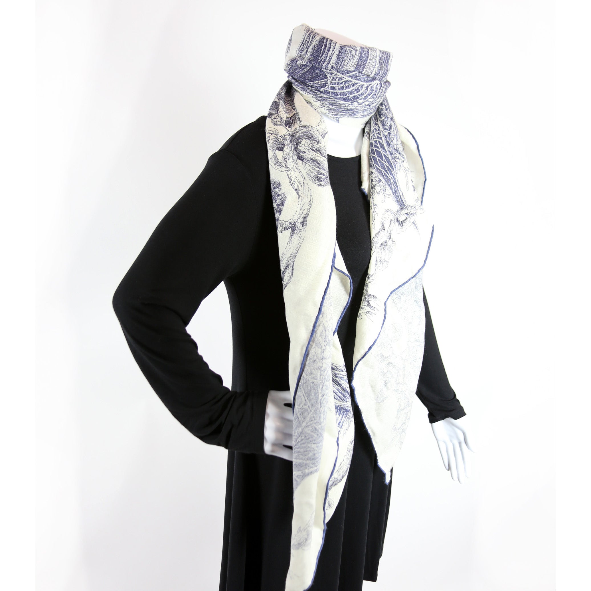 Les Cabanes 140CM Silk Scarf Blue