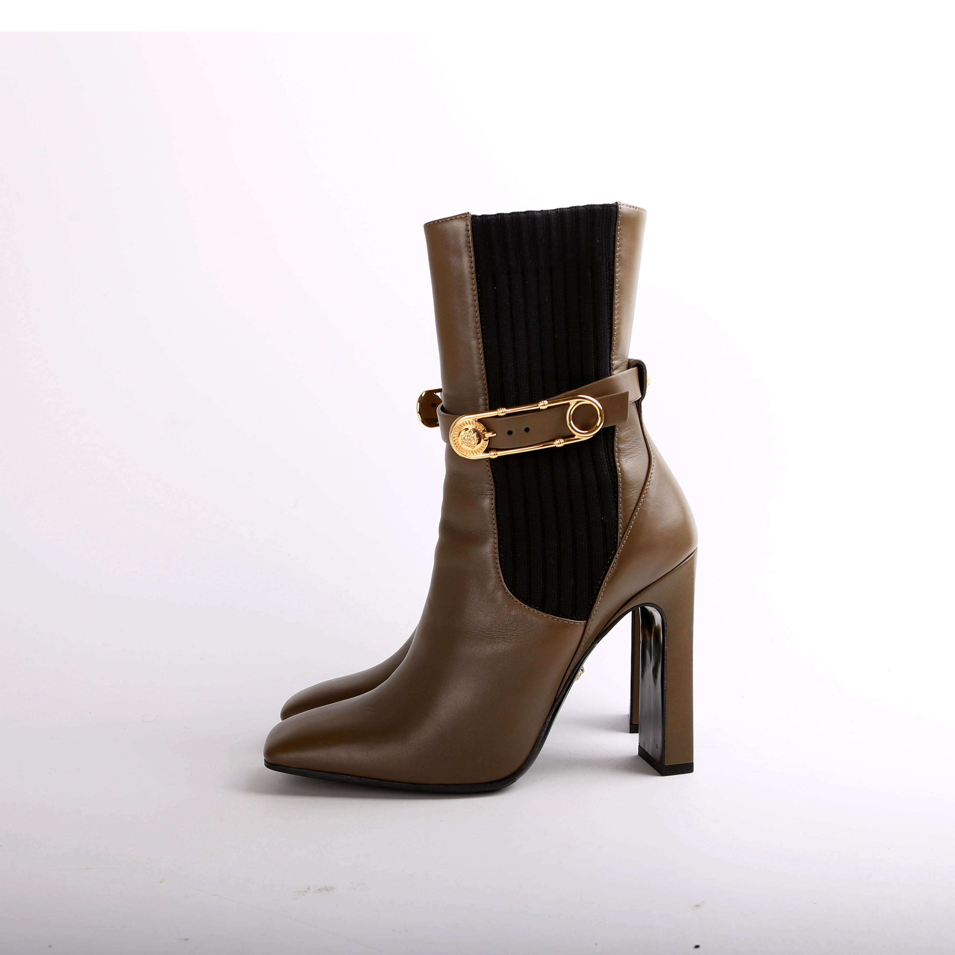 Medusa Safety Pin Leather Booties Size 39