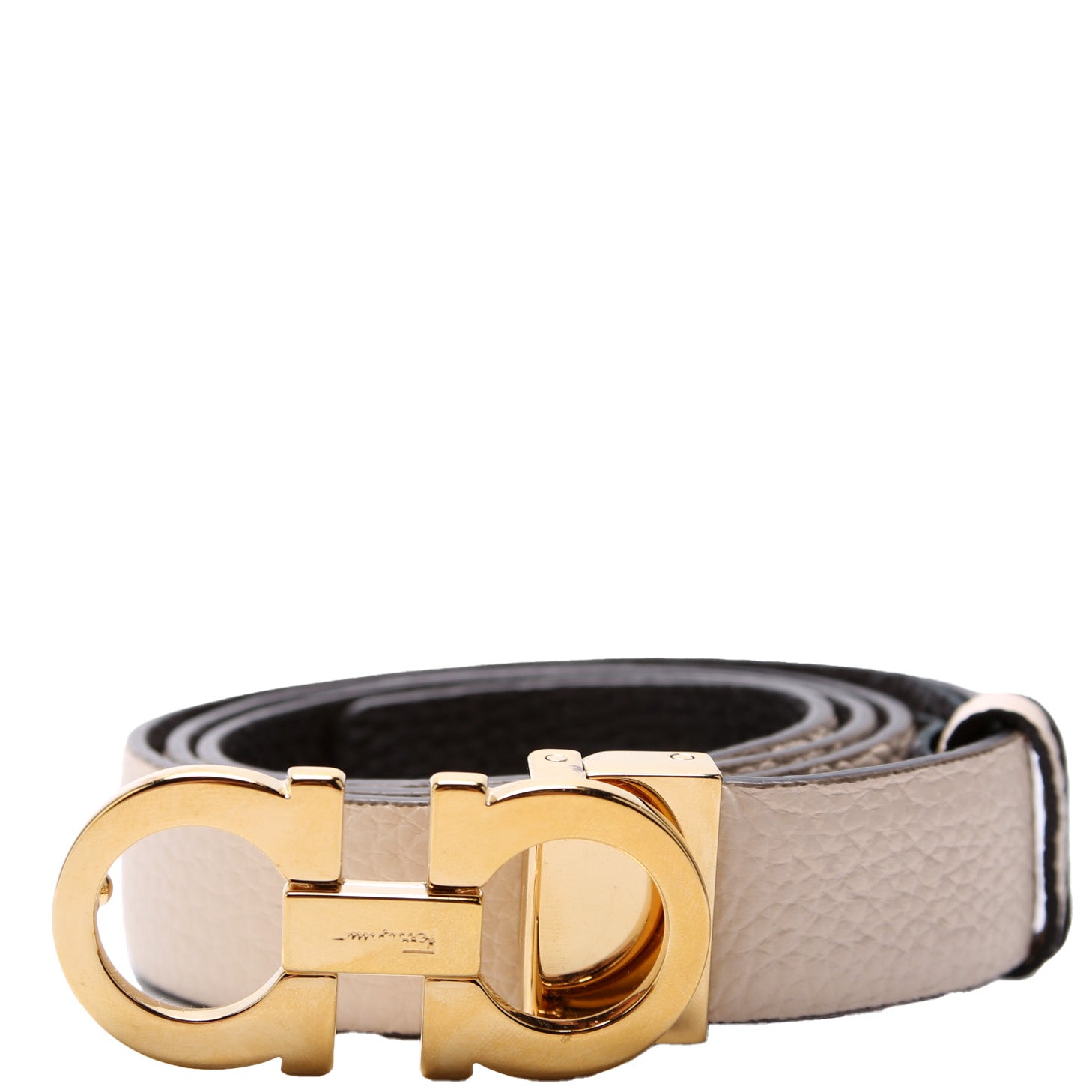 Gancini Buckle Reversible Leather Belt Size 85/34 Beige/Black