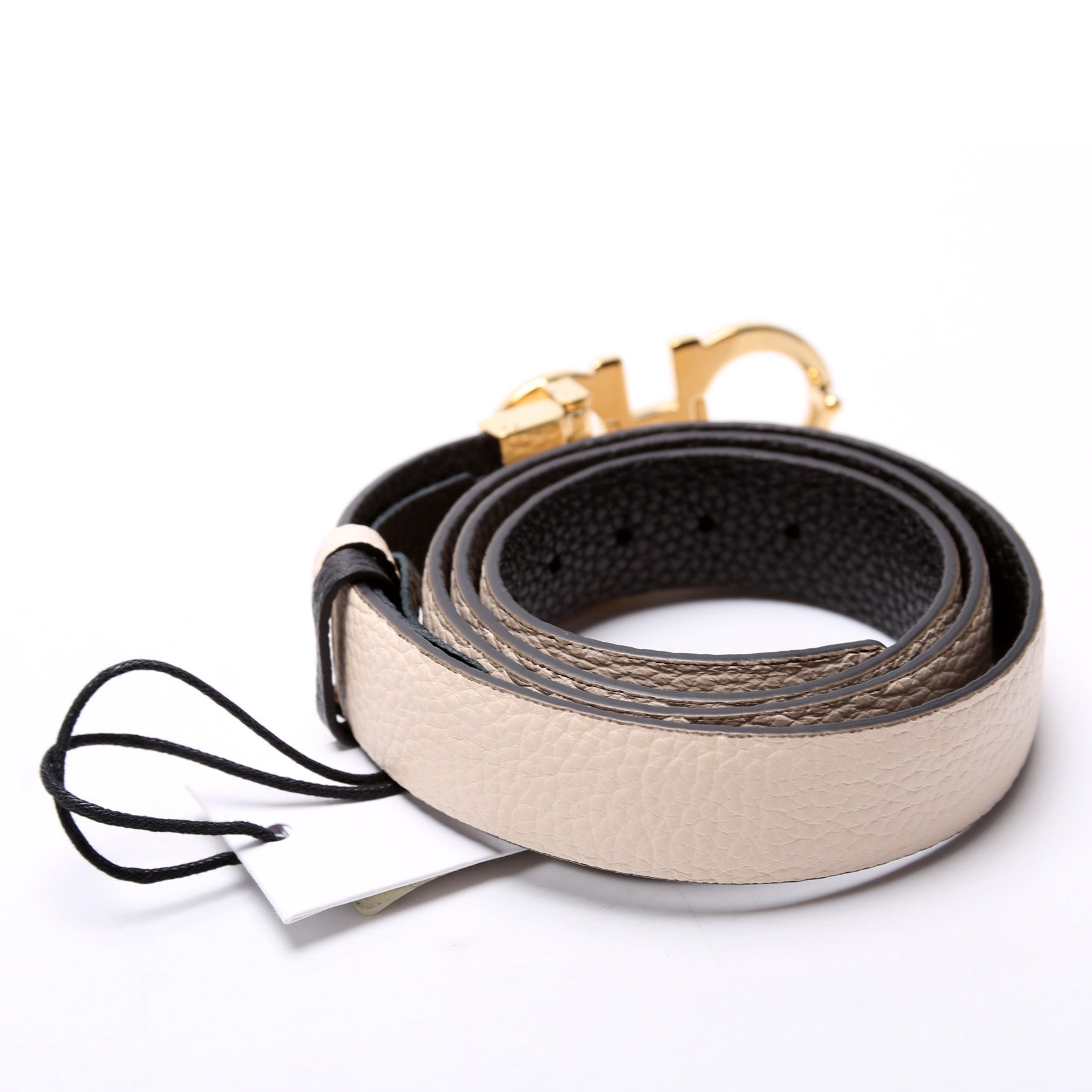 Gancini Buckle Reversible Leather Belt Size 85/34 Beige/Black
