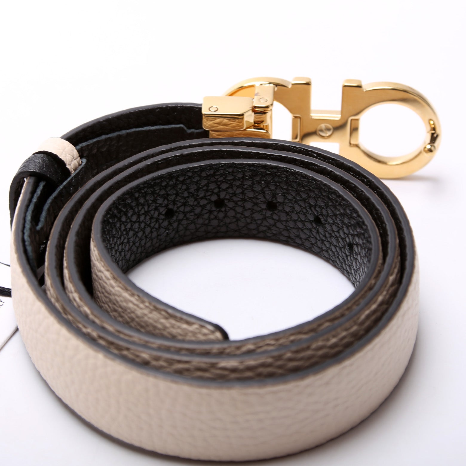 Gancini Buckle Reversible Leather Belt Size 85/34 Beige/Black