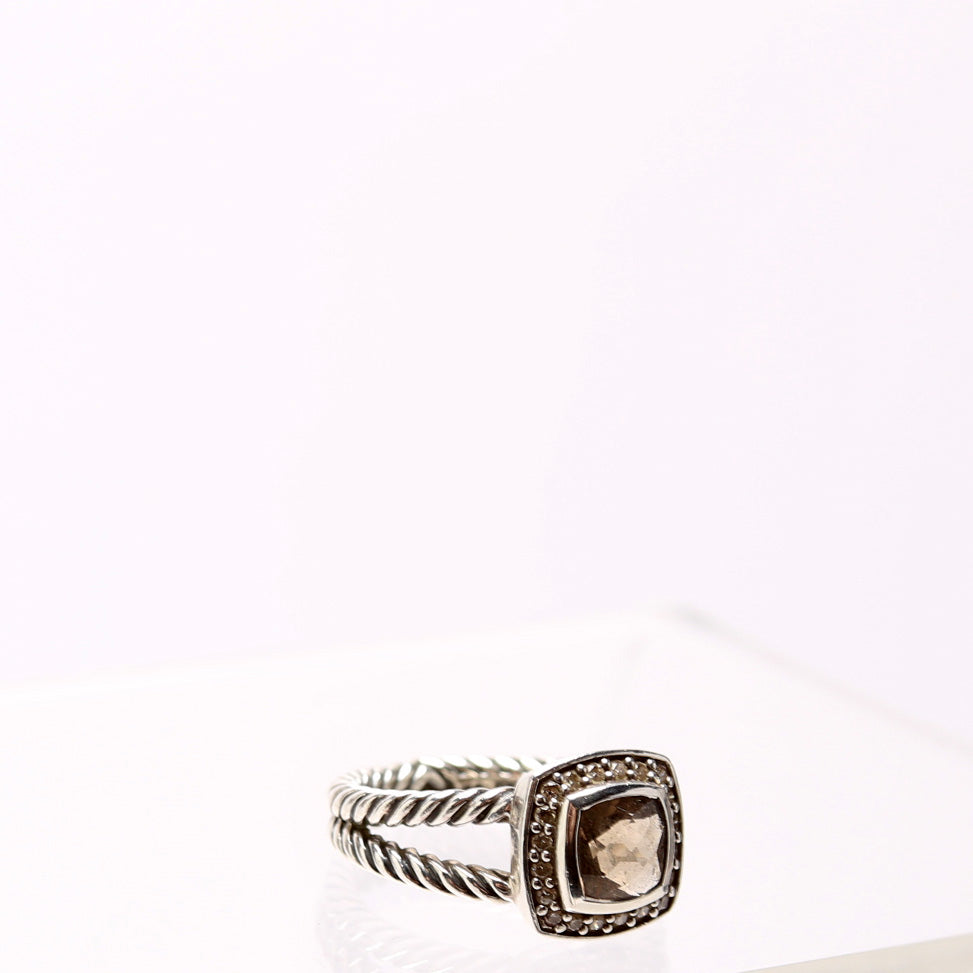 Petite Albion Ring Smoky Quartz/Diamonds/925 Size 7.5
