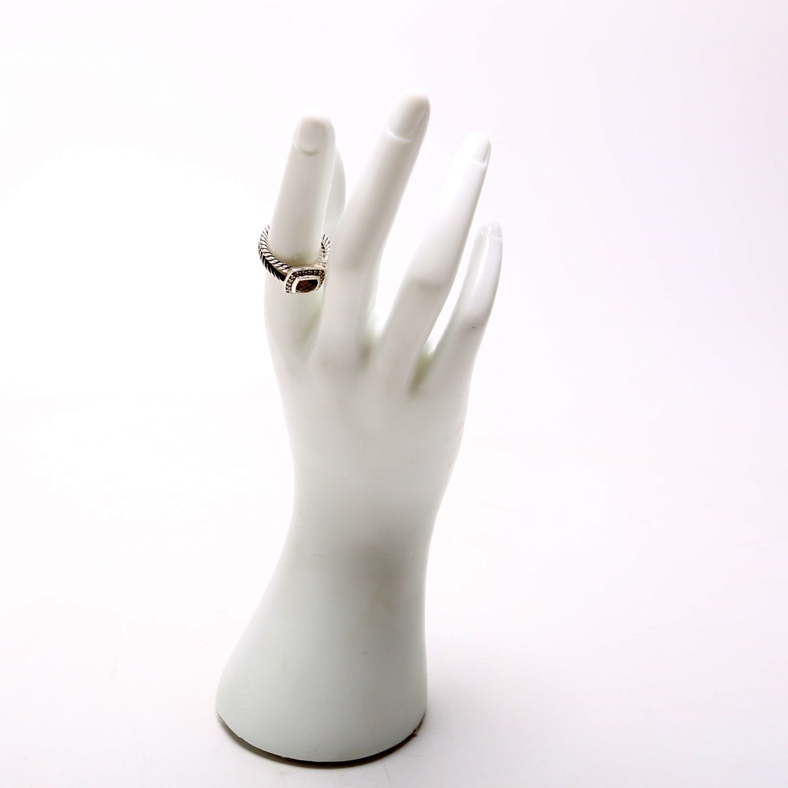 Petite Albion Ring Smoky Quartz/Diamonds/925 Size 7.5
