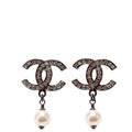 CC Crystal Faux Pearl Drop Earrings Gunmetal/Pearl