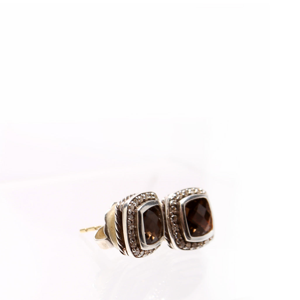 Petite Albion Stud Earrings 5MM Smoky Quartz/Diamonds/925