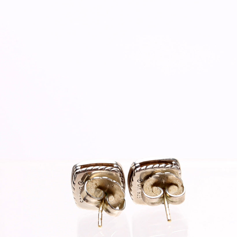 Petite Albion Stud Earrings 5MM Smoky Quartz/Diamonds/925