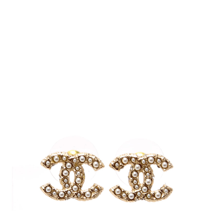 Pearl CC Stud Earrings Gold/Pearl