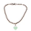 Please Return To Mini Enamel Heart Bead Chain Bracelet 925 Teal