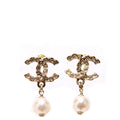 CC Crystal Faux Pearl Drop Earrings Gold