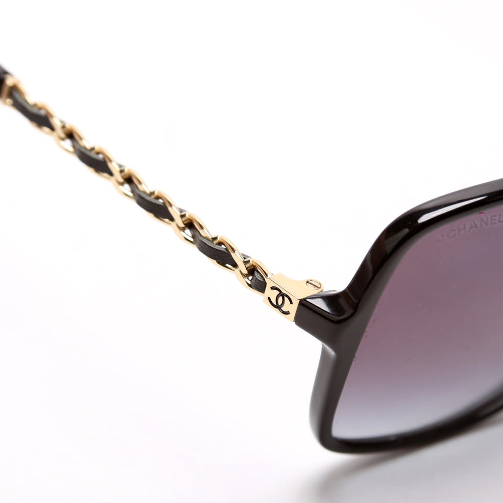 5210-Q-A Square Chain Sunglasses Black/Gold