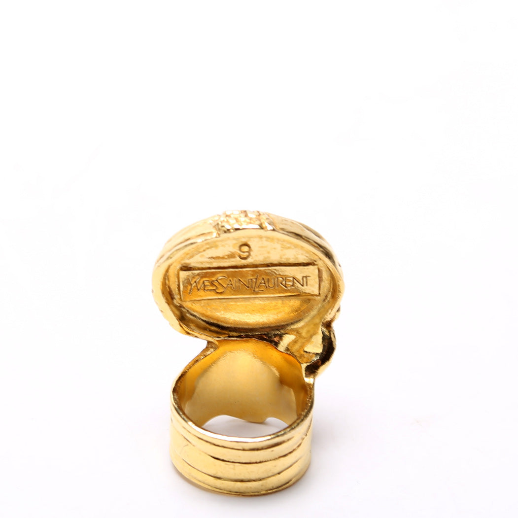Glass Cabochon Arty Ovales Ring Size 8.5 Vintage Brown/Gold