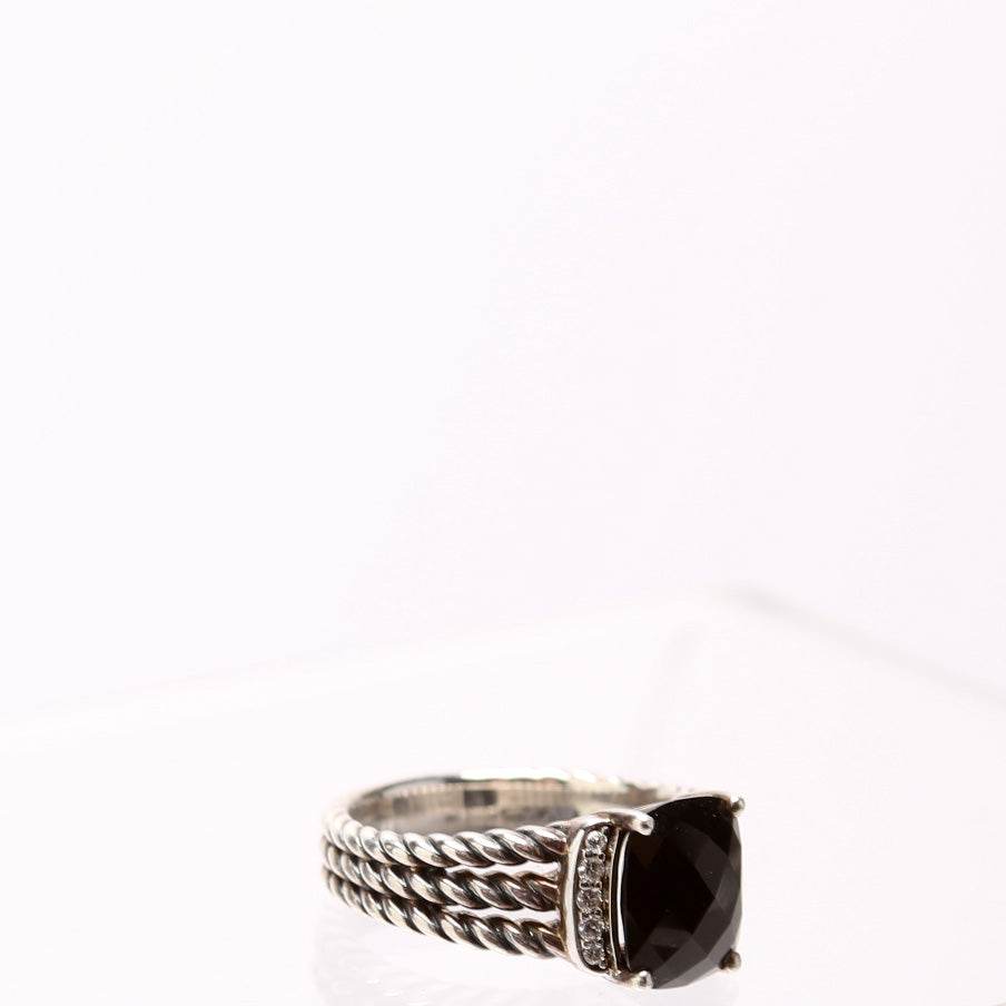 Petite Wheaton 10MM 925/Onyx/Diamonds Ring Size 8 Silver/Black